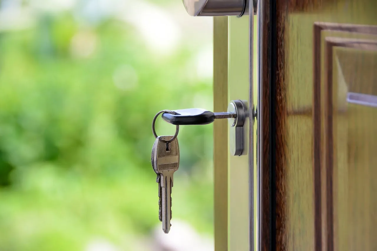 close up of key in a door